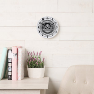 Horloge Ronde Abstrait Ombre Contemporain Noir Blanc Spiral