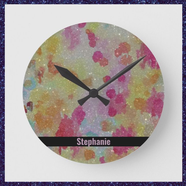 Horloge Ronde Abstrait rose noir et jaune (Créateur téléchargé)