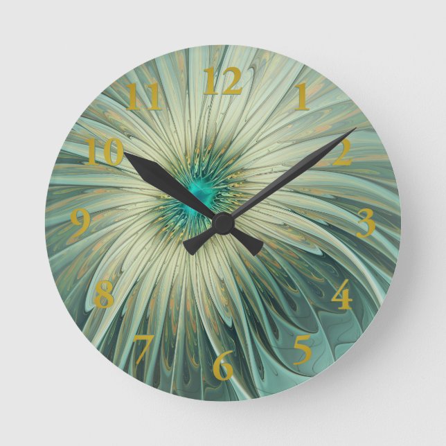 Horloge Ronde Abstrait Sage Green Imaginaire Fleur Fractal Art (Recto)