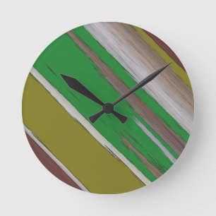 Horloge Ronde Abstraite diagonale verte et Brown