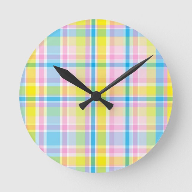 Horloge Ronde Accessoires motifs écossais rose jaune (Recto)