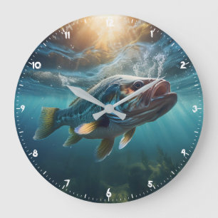 Horloge Ronde Achigan à grande bouche affamé à la chasse