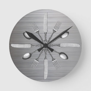 Horloge Ronde Acier en métal de Faux d'ustensiles de cuisine de