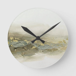 Horloge Ronde Acr Vague 3D Vert Sauge Or Feuille Montagne Vague