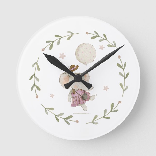Horloge Ronde Adorable Elephant Rustique Sweet Boho Baby shower (Recto)