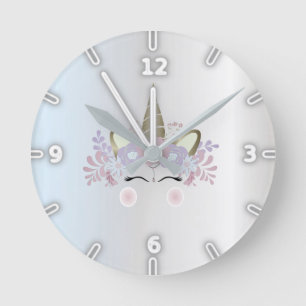 Horloge Ronde Adorable Silver Magical Floral Unicorn