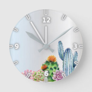 Horloge Ronde Adorable Watercolor Cactus