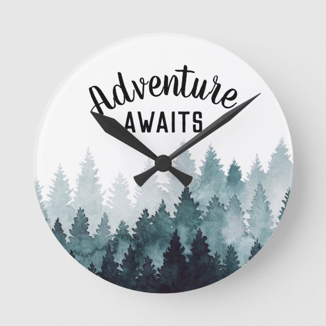 Horloge Ronde Adventure Await aquarelle Forêt rustique   (Recto)
