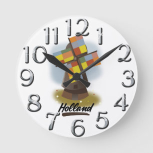 Horloge Ronde Affiche de voyage moulin à vent de Hollande