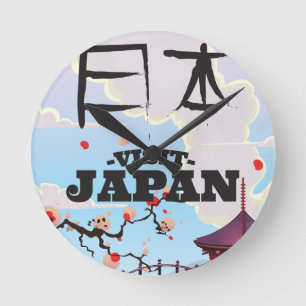 Horloge Ronde Affiche de voyage rétro Visitez le Japon.