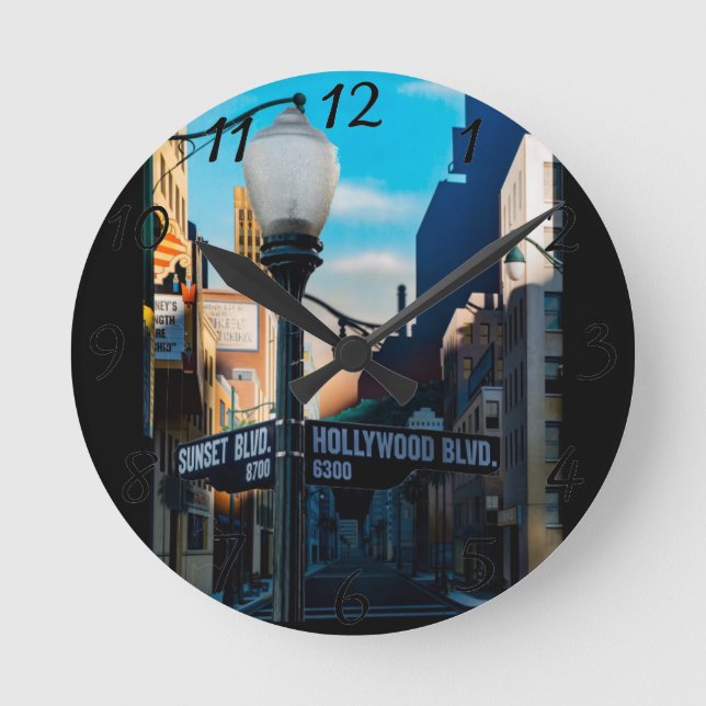Horloge Ronde Affiche Hollywood Blvd. Wall Clock (Recto)