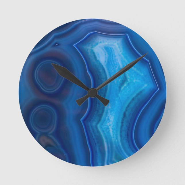 Horloge Ronde Agate bleue profonde de lagune (Recto)