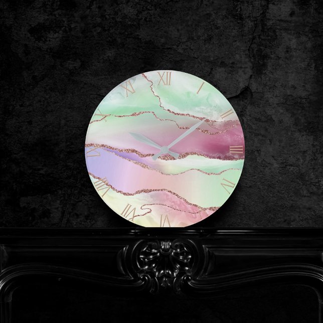 Horloge Ronde Agate de pastèque | Neo Mint Green et Cassis Pink (Créateur téléchargé)