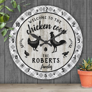 Horloge Ronde Agritourisme rustique Plaid Cube de poulet sur mes