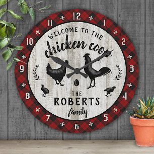 Horloge Ronde Agritourisme Rustique Poulet Coop Bois Plaid Perso