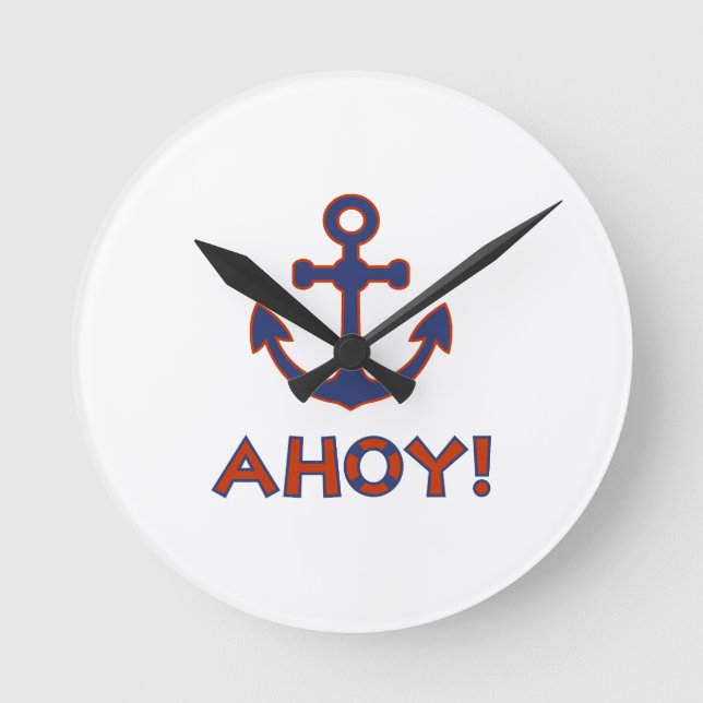Horloge Ronde AHOY ! Bouée + Design Ancre Rouge+Bleu (Recto)
