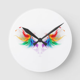 Horloge Ronde Ailes fluffy arc-en-ciel