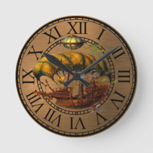 Horloge ronde Air boat steampunk