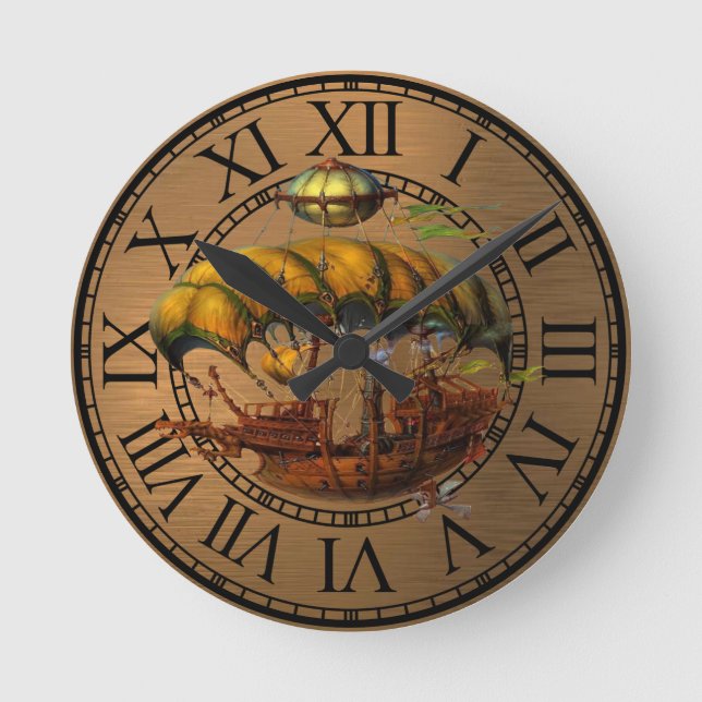 Horloge ronde Air boat steampunk (Recto)