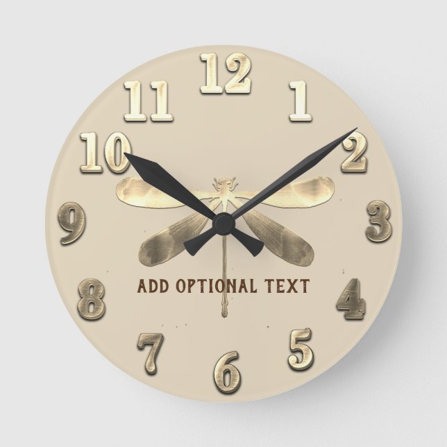 Horloge Ronde Ajouter un texte Occasion spéciale Gold Dragonfly (Recto)