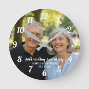 Horloge Ronde Ajoutez votre propre photo de couple 55e anniversa