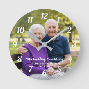 Horloge Ronde Ajoutez votre propre photo de couple 75e anniversa