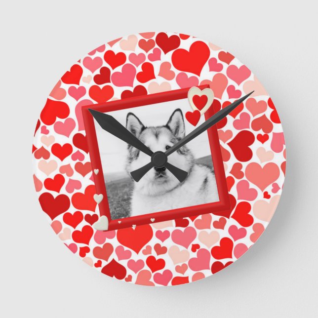 Horloge Ronde Alaskan Malamute Chien Valentines Coeur (Recto)