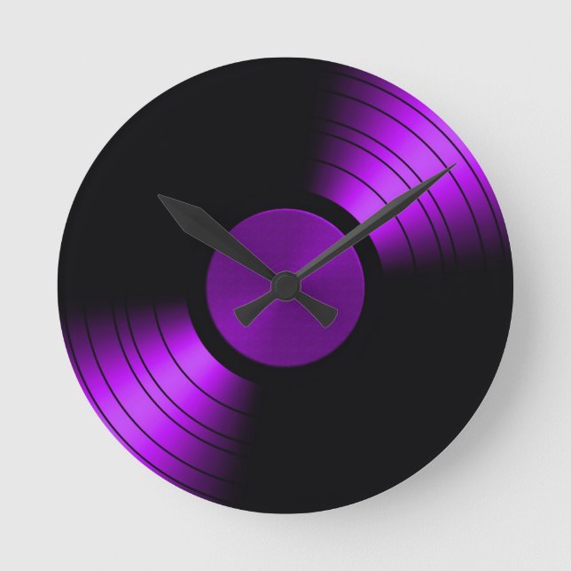 Horloge Ronde Album de disque de vinyle rétro en violet (Recto)