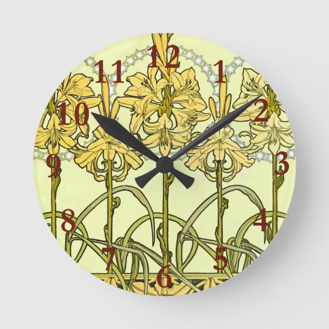 Horloge Ronde Alfonse Mucha Art Nouveau Lys classique motif (Recto)