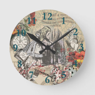 Horloge Ronde Alice au pays des merveilles Rideau Art classique