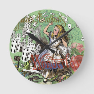 Horloge Ronde alice aventure cartes merveille pays chapeau lapin