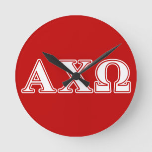 Horloge Ronde Alphi Chi Omega White and Red Letters