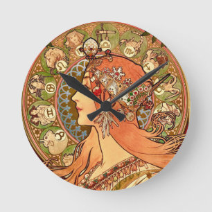 Horloge Ronde Alphonse Mucha - Zodiaque