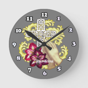 Horloge Ronde Amaryllis Cross Christian