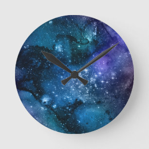 Horloge Ronde Amateurs de galaxie Starry Space Blue Sky White Sp