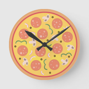 Horloge Ronde Amateurs de Pizza Colorée au Pepperoni