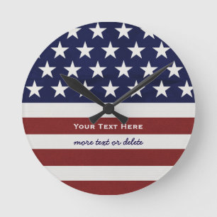 Horloge Ronde American USA Flag Patriotic July 4th Custom
