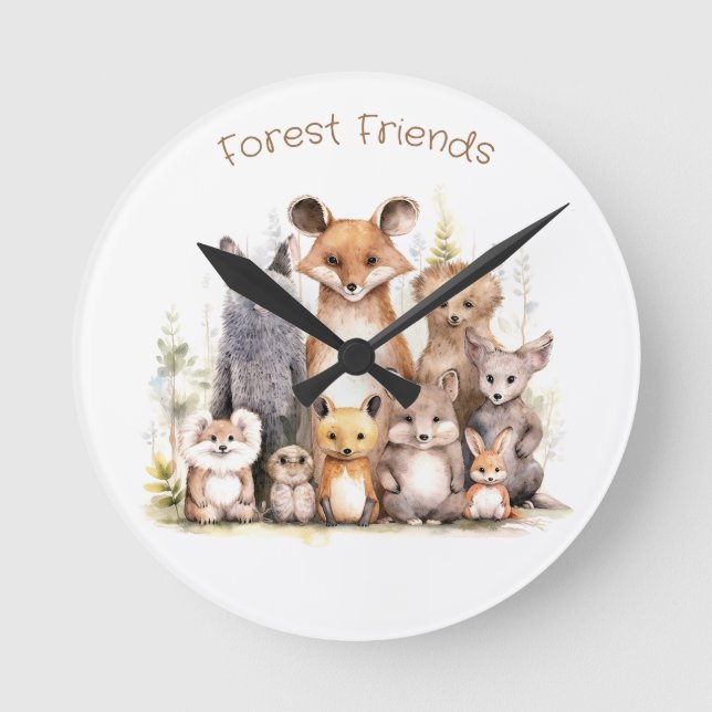 Horloge Ronde Amis de la forêt | Animaux mignons | Pépinière et  (Recto)