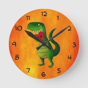 Horloge Ronde Amour de dinosaure de RAWR