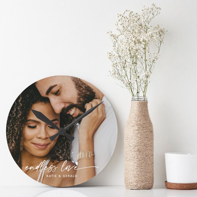 Horloge Ronde Amour Moderne sans fin cadeau photo personnalisé (Créateur téléchargé)