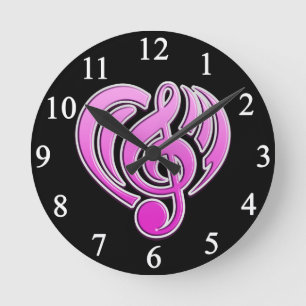 Horloge Ronde Amour Musical Vibrations Cœur Rose Note De Musique