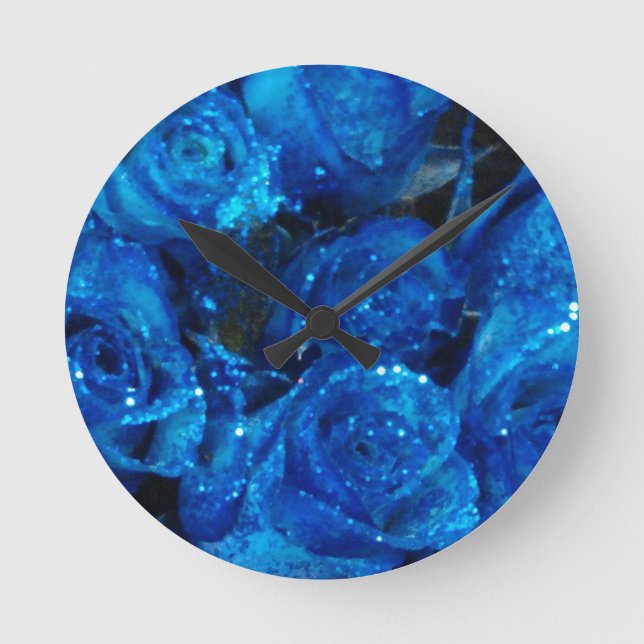 Horloge Ronde Amour romantique bleu paillettes glamour roses (Recto)