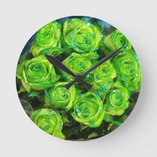 Horloge Ronde Amour romantique Vert Valentine Parties scintillan