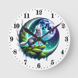 Horloge Ronde Amoureux des animaux loups mignons