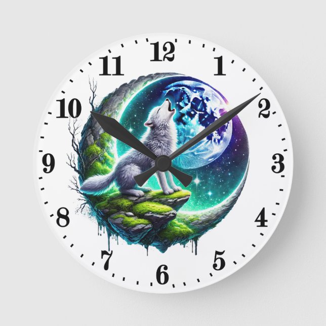 Horloge Ronde Amoureux des animaux loups mignons (Recto)