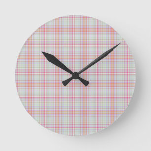 Horloge Ronde Amusement élégant, rose classique 'n vert Plaid gé
