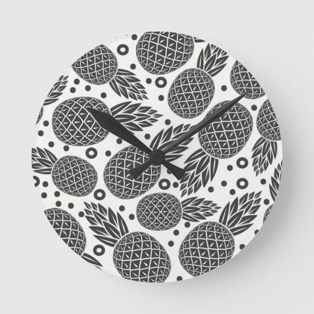 Horloge Ronde Ananas monochromes (Recto)