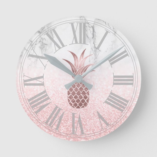 Horloge Ronde Ananas rose en or+Bouche de neige+Marbre (Recto)