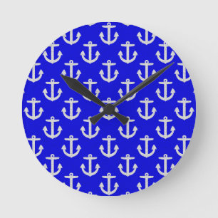 Horloge Ronde Ancres blanches sur Arrière - plan bleu