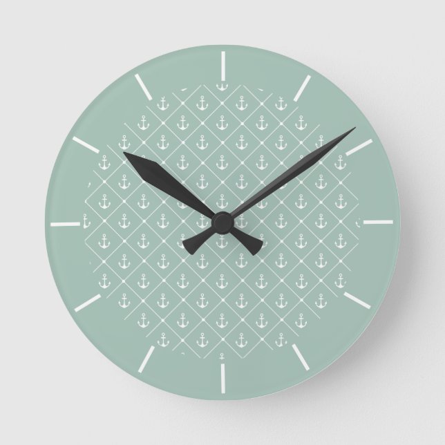 Horloge Ronde Ancres Bleues d'oeuf de canard Nautical Lake House (Recto)